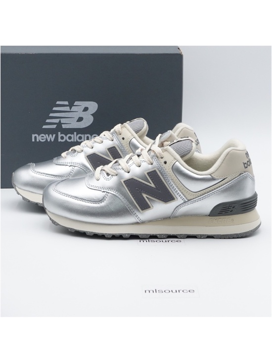 New Balance Shoes - NEW Size 9 Women's New Balance 574 Leather Sneakers WL574MLG Metallic Silver